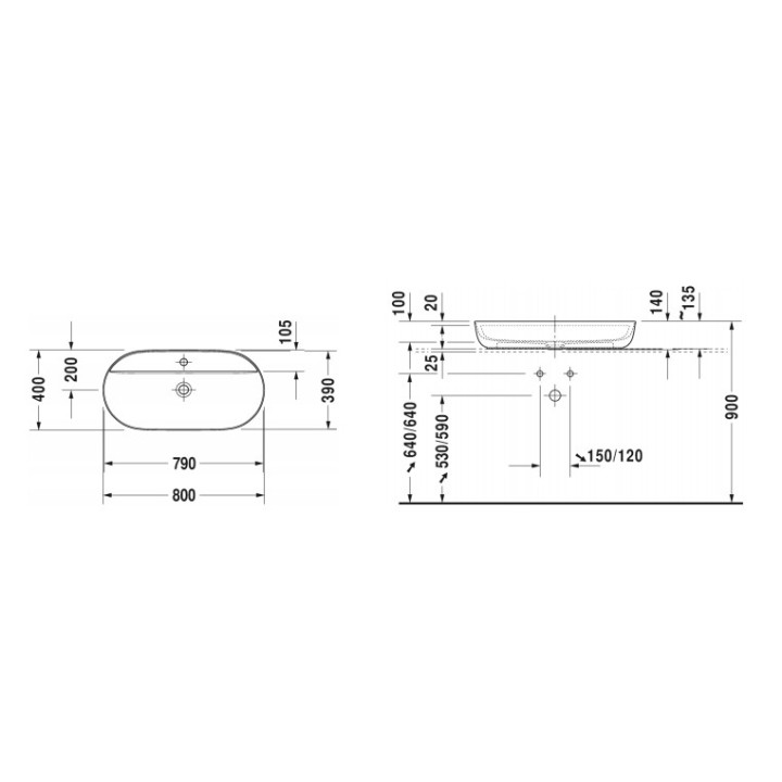 Umywalka stawiana na blat Duravit LUV, 80x40cm, bez przelewu, otwór na baterię, biała