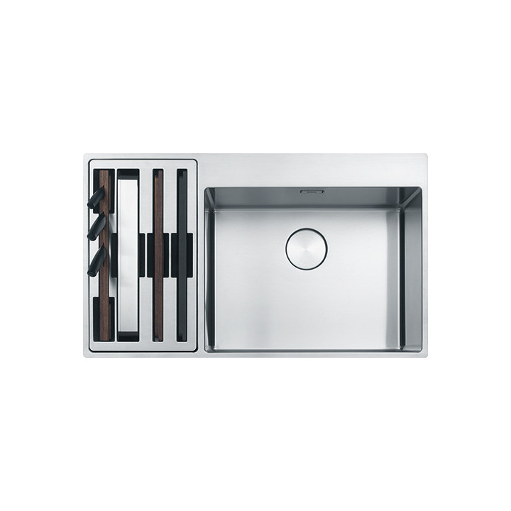 Zlewozmywak wbudowywany Franke Box Center BWX 220-54-27, akcesoria po prawej stronie, 86x51cm, stal szlachetna