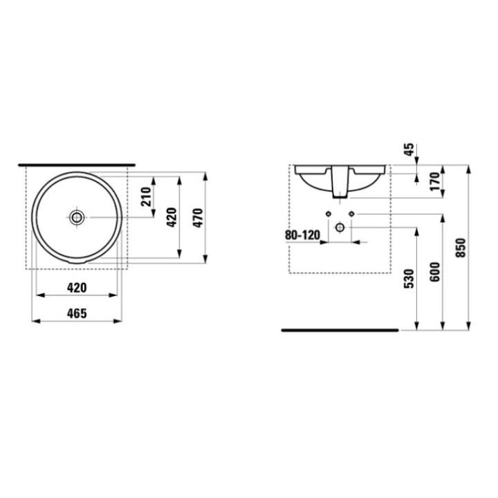 Umywalka podblatowa Laufen Pro, 42cm, okrągła, z przelewem, nieszlifowana, biała