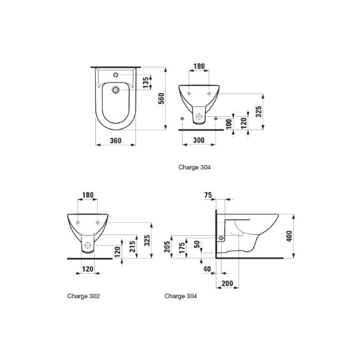 Bidet podwieszany Laufen Pro, 56x36cm, z podcięciem na wężyki doprowadzające wodę, biały