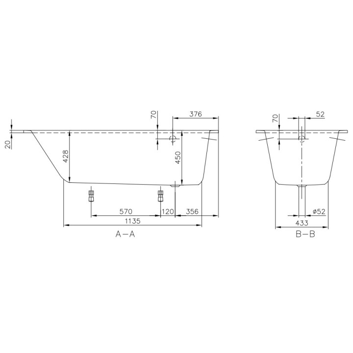 Wanna prostokątna Villeroy&Boch Oberon, 160x75 cm z nóżkami, biały Alpin