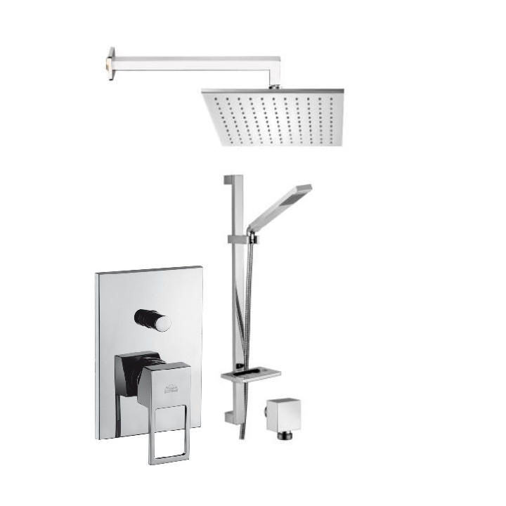 Zestaw natryskowy z baterią podtynkową, Paffoni Effe, deszczownica 30x30cm, ramię 200mm, chrom
