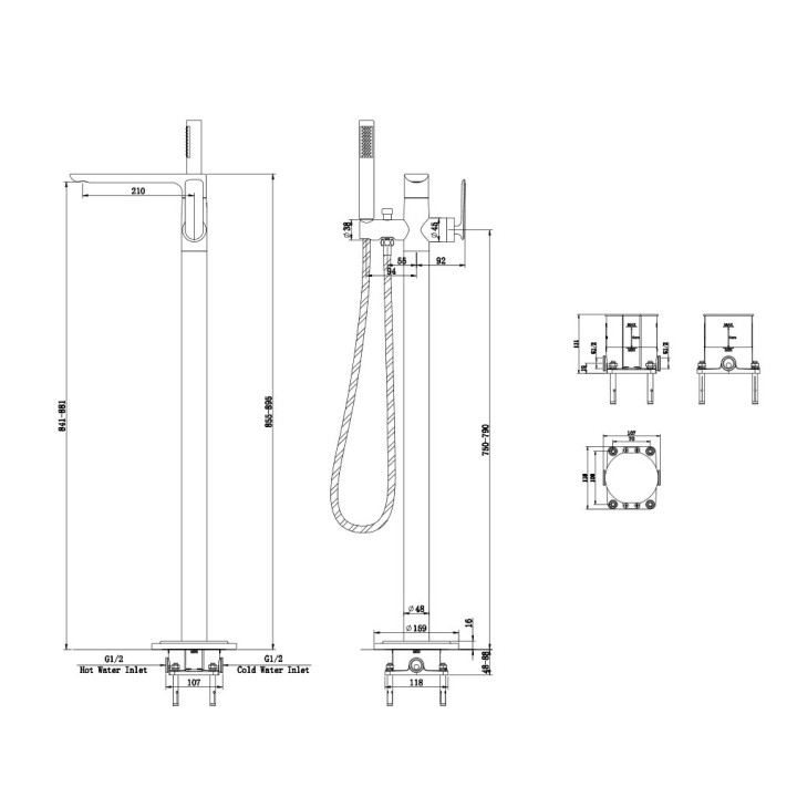 Bateria wannowa Kohlman Experience, wolnostojąca, czarny mat