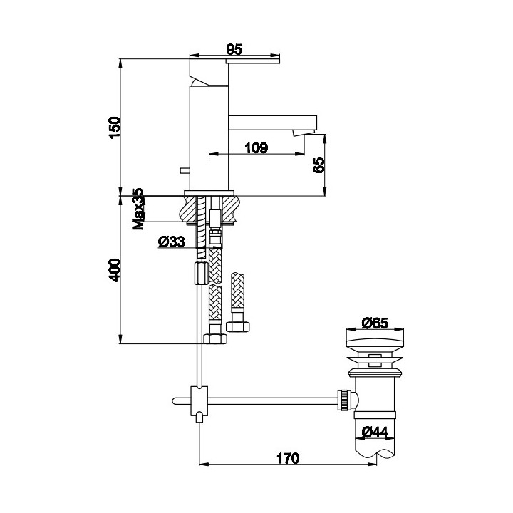 Bateria umywalkowa Kohlman Proxima, stojąca, wysokość 137mm, chrom