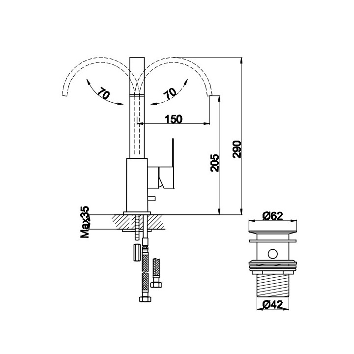 Bateria umywalkowa Kohlman Gixs, stojąca, wysokość 297mm, chrom