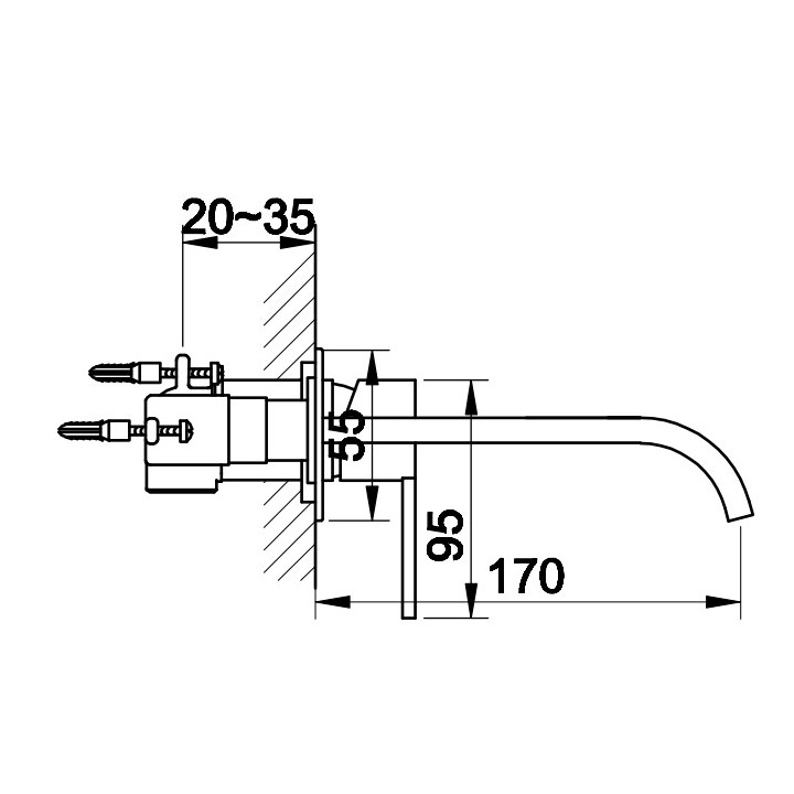 Bateria umywalkowa Kohlman Proxima, podtynkowa, 2-otworowa, wylewka 188mm, chrom