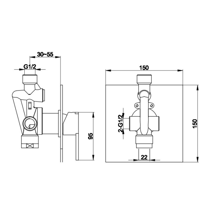 Bateria wannowa Kohlman Gixs, podtynkowa, 2 wyjścia wody, przełącznik ciśnieniowy, chrom