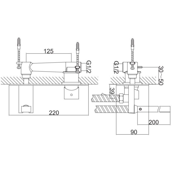 Bateria bidetowa Kohlman Axis, podtynkowa, 2-otworowa, chrom