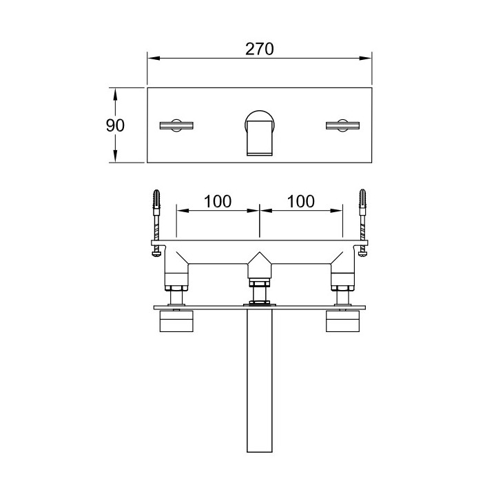 Bateria umywalkowa Kohlman Axis, podtynkowa, 3-otworowa, wylewka 20cm, chrom
