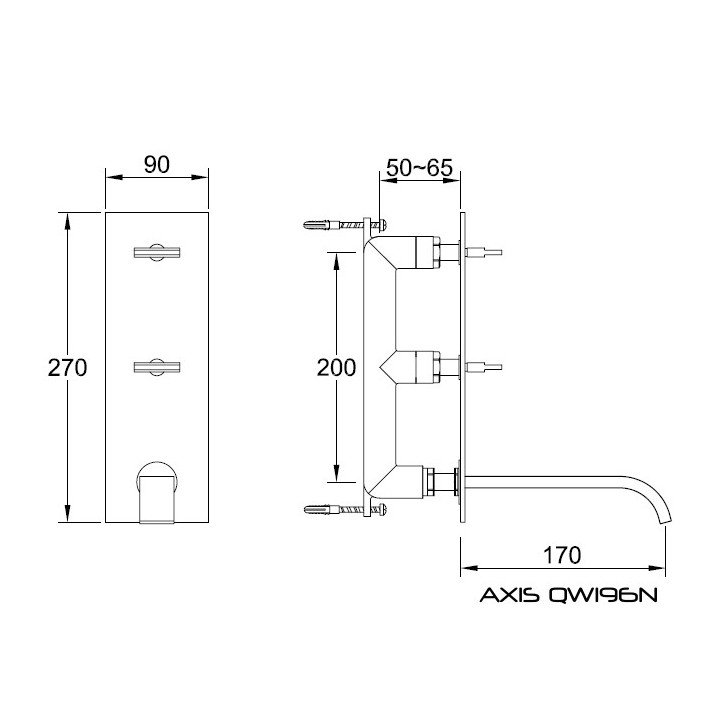 Bateria umywalkowa Kohlman Axis, podtynkowa, 2-uchwytowa, wylewka 20cm, chrom