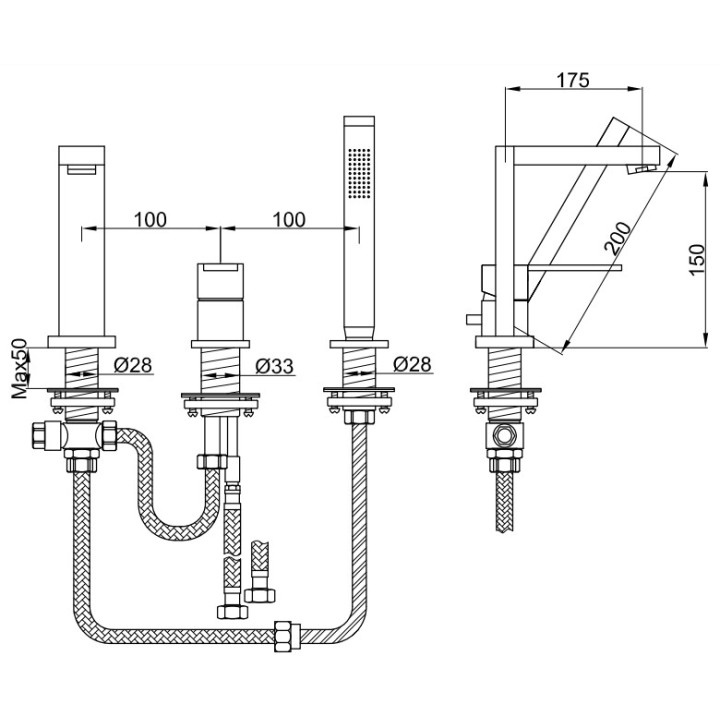 Bateria wannowa 3-otworowa Kohlman Gixs, stojąca, obracana wylewka, chrom