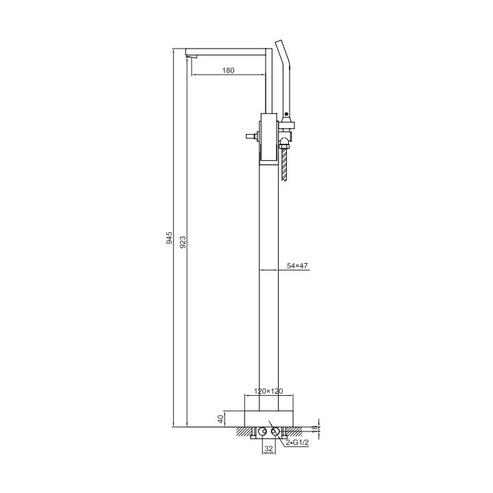 Bateria wannowa wolnostojąca Kohlman Excelent, wysokość 945mm, zestaw natryskowy, chrom