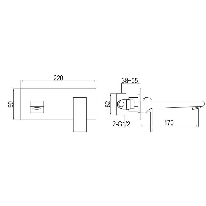 Bateria umywalkowa Kohlman Axis, podtynkowa, wylewka 17cm, chrom