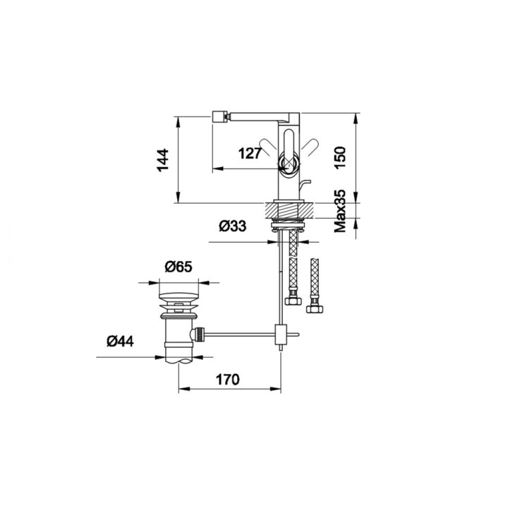 Bateria bidetowa Kohlman Gixs, stojąca, wysokość 150mm, korek automatyczny, chrom