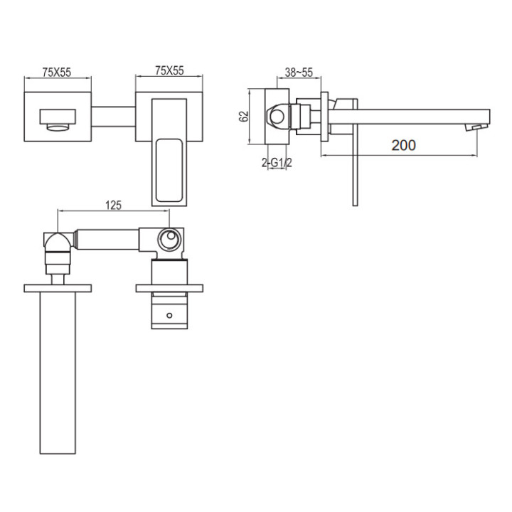 Bateria umywalkowa Kohlman Dexame, podtynkowa, 2-otworowa, wylewka 200mm, chrom