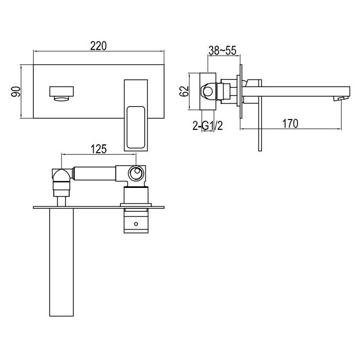 Bateria umywalkowa Kohlman Saxo, podtynkowa, wylewka 17cm, chrom