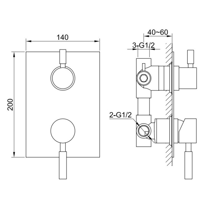 Bateria wannowa Kohlman Experience, podtynkowa, 3 wyjścia wody, chrom