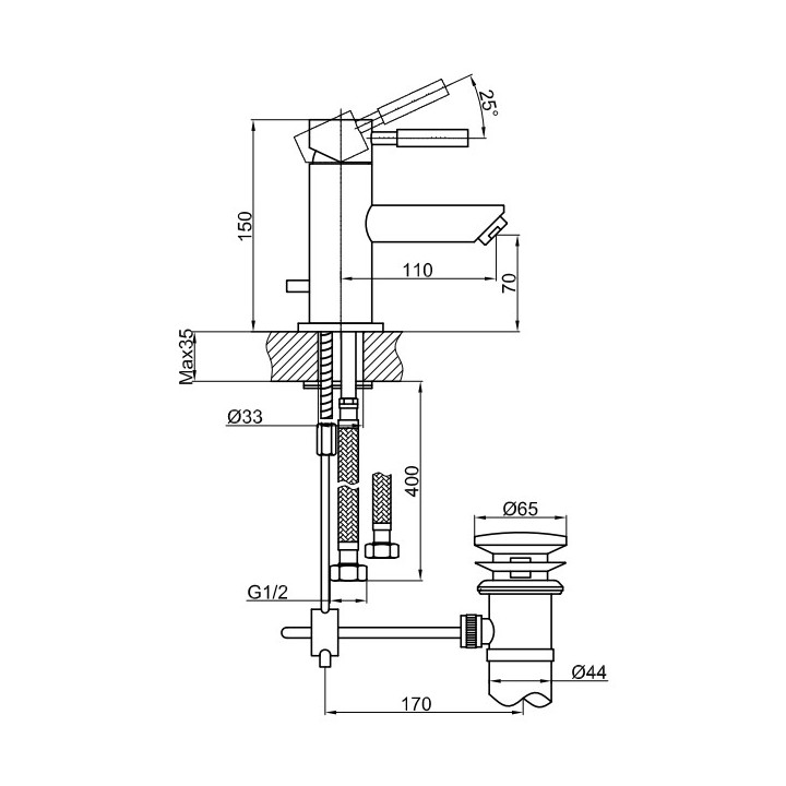 Bateria umywalkowa Kohlman Boxine, stojąca, wysokość 150mm, korek automatyczny, chrom