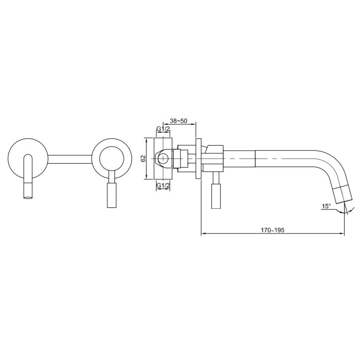 Bateria umywalkowa Kohlman Nexen-S, podtynkowa, 2-otworowa, wylewka 170mm, chrom