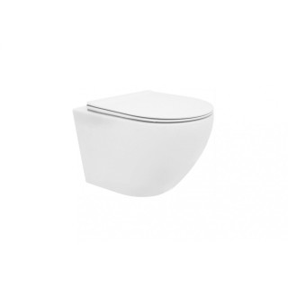 Miska wisząca WC Rea Carlo Mini Rimless Duroplast/Flat, 49x37cm, bez kołnierza, deska wolnoopadająca, biała