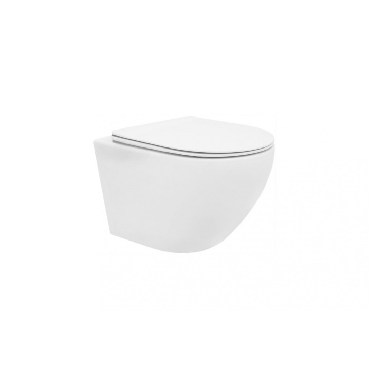 Miska wisząca WC Rea Carlo Mini Rimless Duroplast/Flat, 49x37cm, bez kołnierza, deska wolnoopadająca, biała