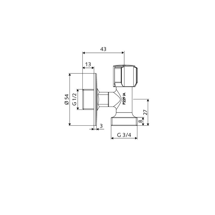 Regulacyjny zawór przyłączeniowy Schell, oszczędzający miejsce, pokrętło comfort, chrom