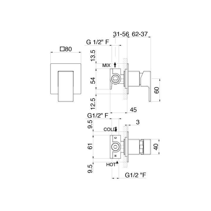 Bateria natryskowa Vema Maira, jednouchwytowa, rozeta 80mm, chrom