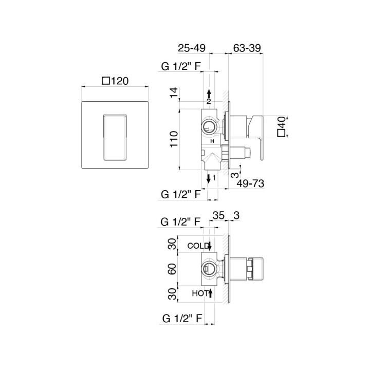 Bateria natryskowa Vema Lys, podtynkowa, jednouchwytowa, rozeta 80mm, chrom