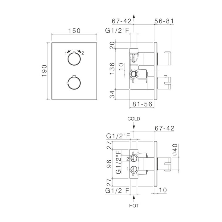 Bateria natryskowo-wannowa Vema Maira, termostatyczna, 2 wyjścia wody, rozeta 170mm, chrom
