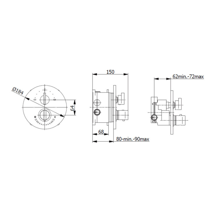 Bateria natryskowa termostatyczna Vicario Ovale, podtynkowa, 2 wyjścia wody, chrom 