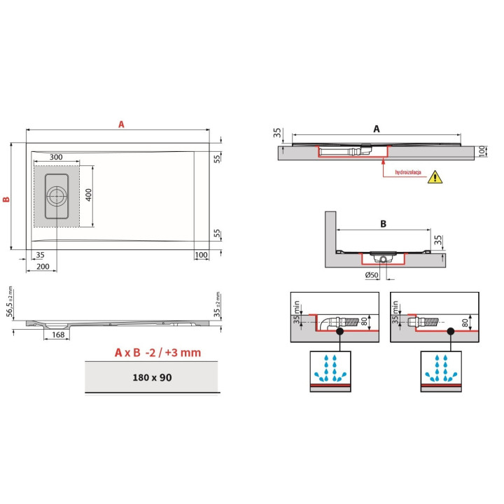 Brodzik prostokątny Novellini Novosolid 180x80x3,5cm, biały mat - sanitbuy.pl