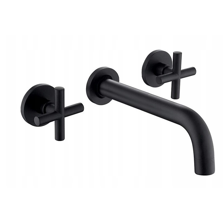 Bateria umywalkowa Rea Exit, podtynkowa, 3-otworowa, wylewka 20cm, uchwyty krzyżowe, czarny mat