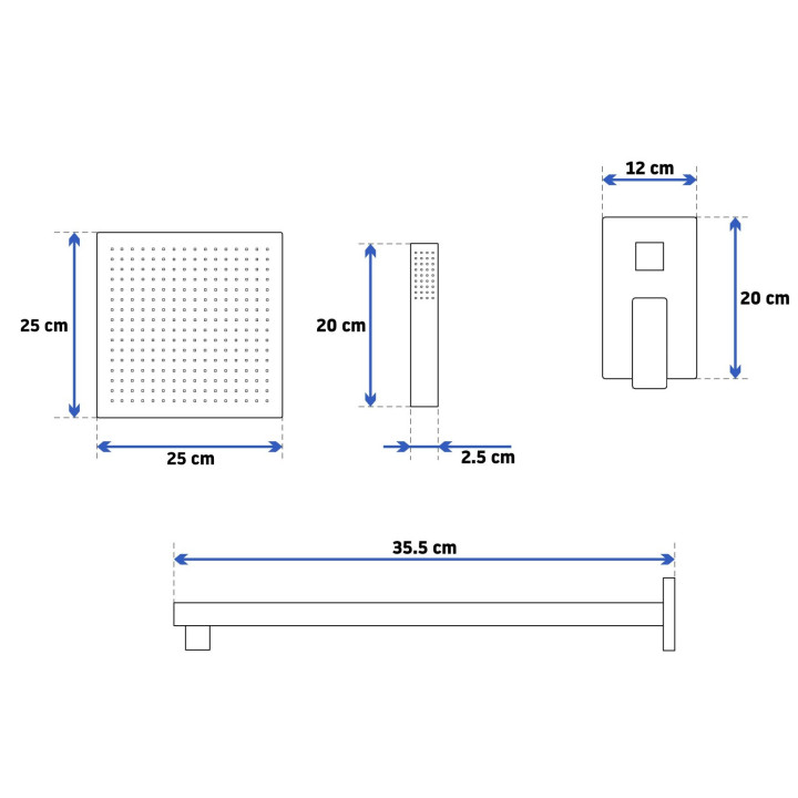 Zestaw natryskowy Rea Fenix, podtynkowy, 2 wyjścia wody, kwadratowa deszczownica 25cm, czarny mat