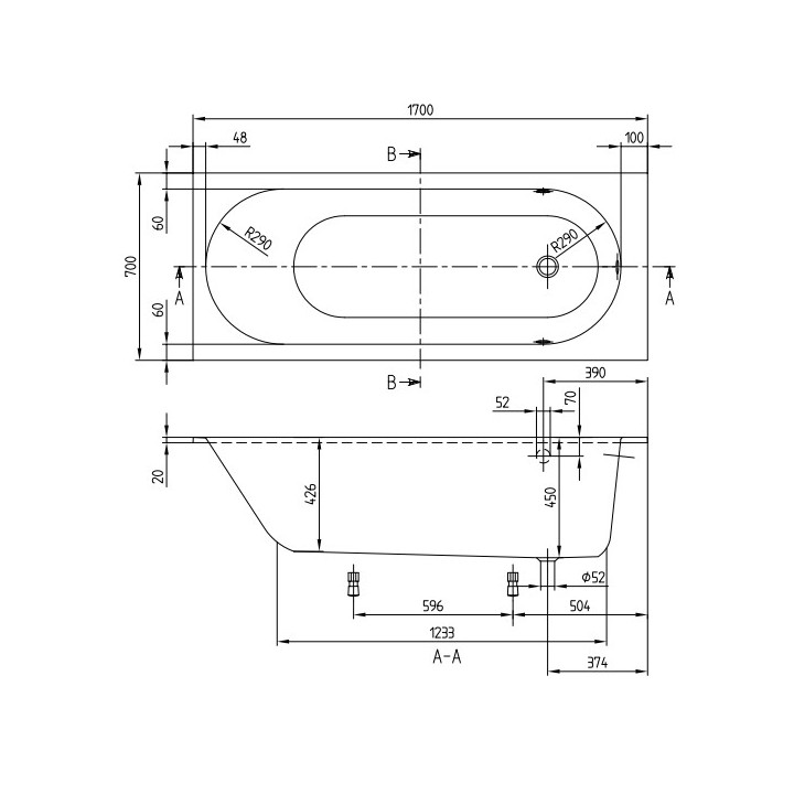 Wanna prostokątna Villeroy&Boch Oberon, 160x75 cm z nóżkami, Stone White