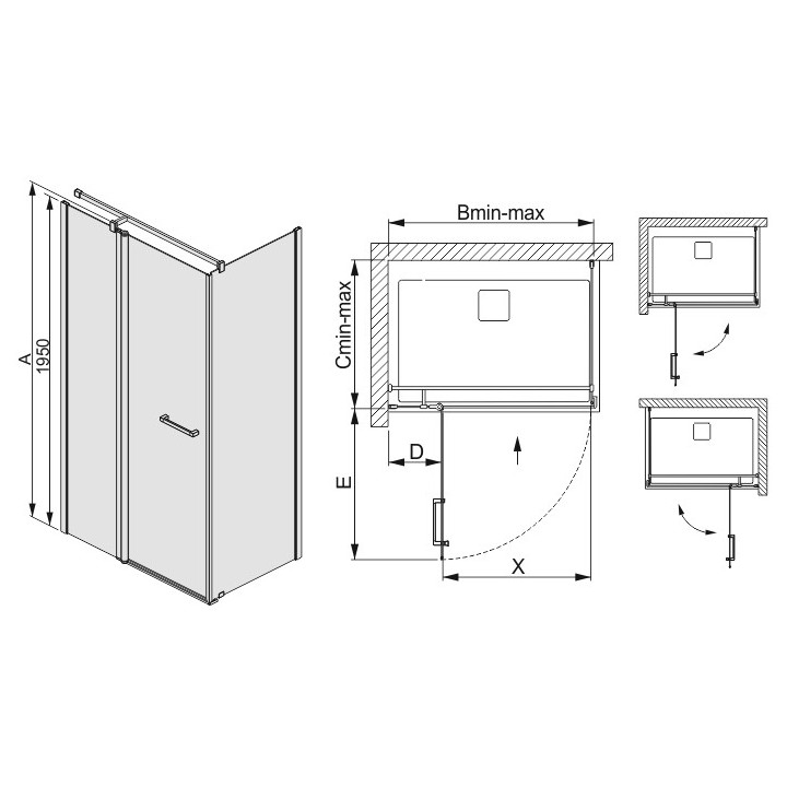 Kabina narożna prostokątna Sanplast Prestige III KNDJ2/PRIII-80x110-S smW0, uniwersalna, 80x110cm, drzwi skrzydłowe, profil sreb