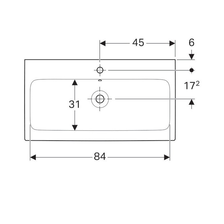Umywalka meblowa Geberit Icon, 90x48,5cm, otwór na baterię na środku, przelew widoczny, biała