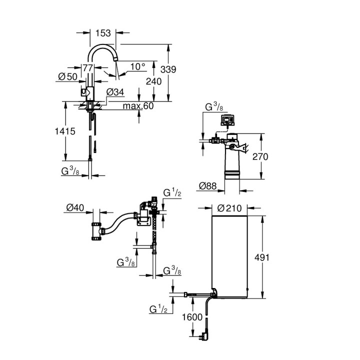 Zestaw Grohe Red Duo z baterią kuchenną w kształcie L oraz bojlerem w rozmiarze M, obracana wylewka, chrom