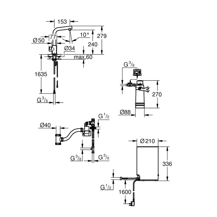 Zestaw Grohe Red Duo z baterią kuchenną w kształcie L oraz bojlerem w rozmiarze M, obracana wylewka, chrom