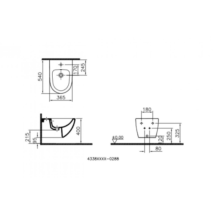 Bidet podwieszany Vitra Metropole, 56x36cm, z przelewem, otwór na baterię, biały