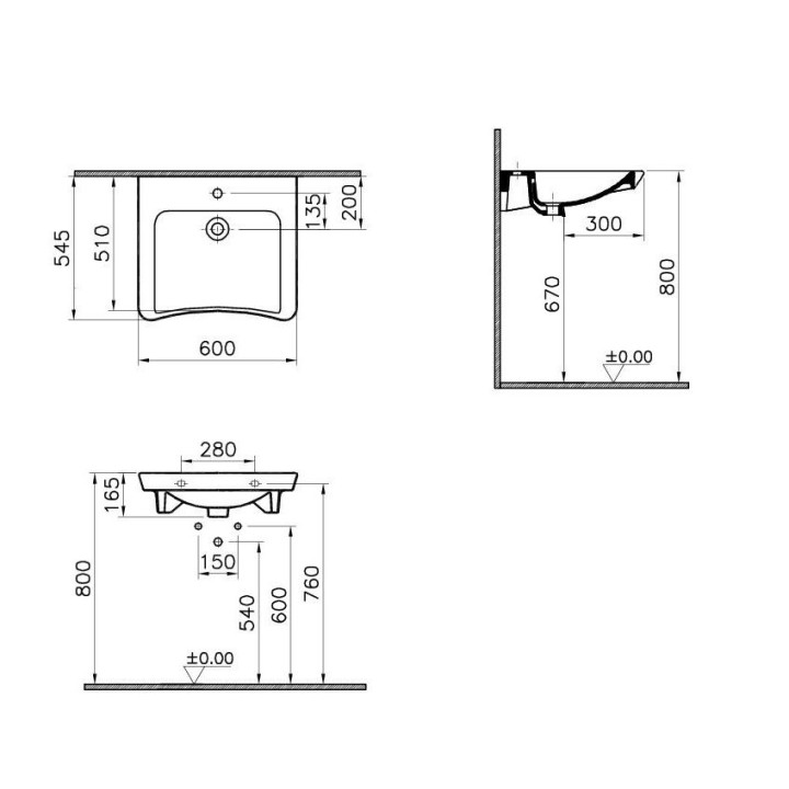Umywalka wisząca dla niepełnosprawnych Vitra S20, 60x54,5cm, z przelewem, otwór na baterię, biała