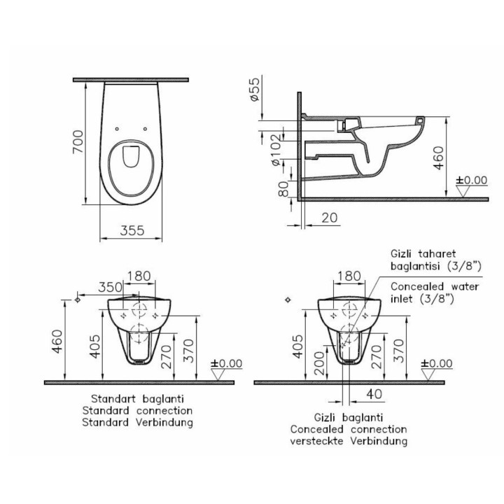 Miska wisząca dla niepełnosprawnych Vitra Arkitekt, 70x35,5cm, biała