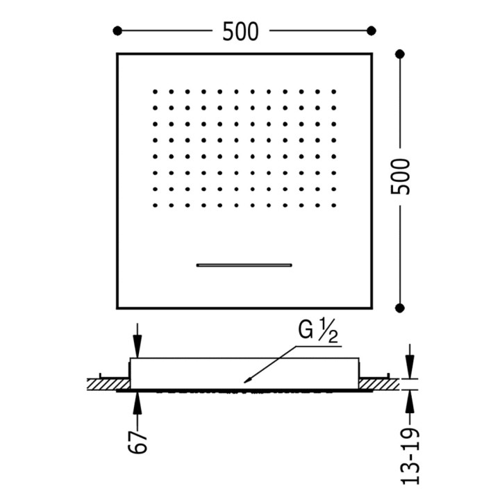 Deszczownica ścienna Tres, 55x28cm, stal nierdzewna, 2 strumienie, kaskada, czarny mat