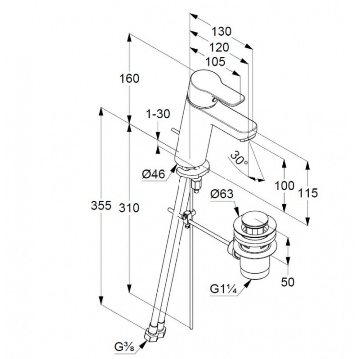 Bateria umywalkowa Klufi Pure&Easy, stojąca, wysokość 145mm, bez zestawu odpływowego, biały
