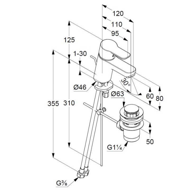 Bateria umywalkowa Kludi Pure&Easy, stojąca, wysokość 145mm, zestaw odpływowy, chrom
