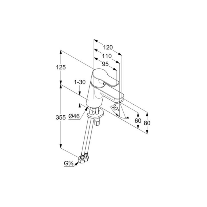 Bateria umywalkowa Kludi Pure&Easy, stojąca, wysokość 125mm, bez zestawu odpływowego, chrom