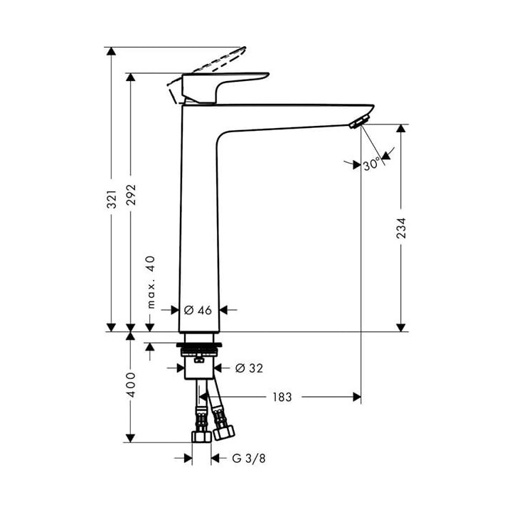 Bateria umywalkowa 1-uchwytowa Hansgrohe Talis E 240 wys. 321 mm, chrom, bez kompletu odpływowego