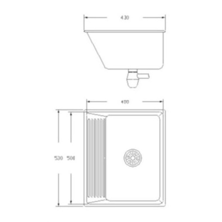 Zlewozmywak podwieszany Kuchinox Eko, 53x43cm, komora gospodarcza, stalowy, wykończenie gładkie