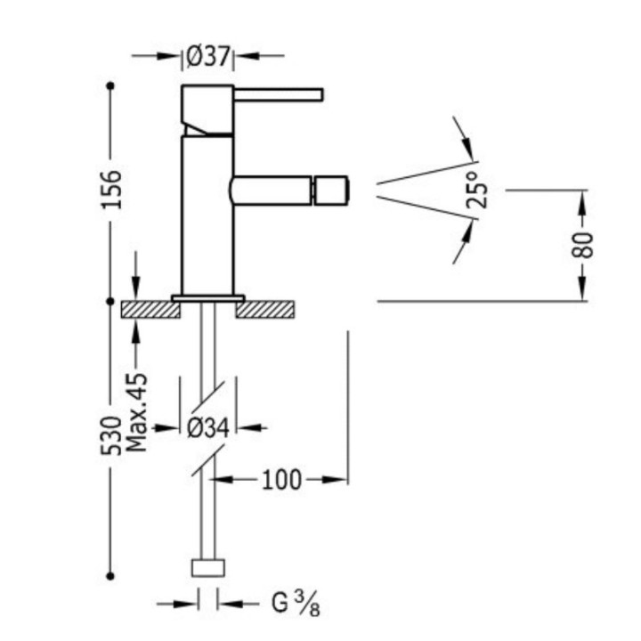 Bateria bidetowa Tres Study Colors, stojąca, wysokość 165mm, bez korka, czarny mat