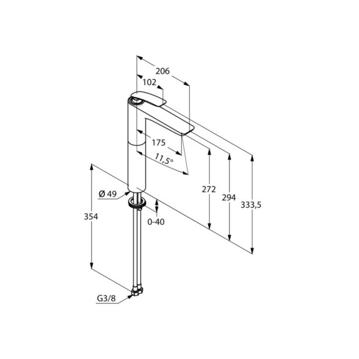 Bateria umywalkowa Kludi Balance, stojąca, wysokość 333mm, wylewka 175mm, czarny mat