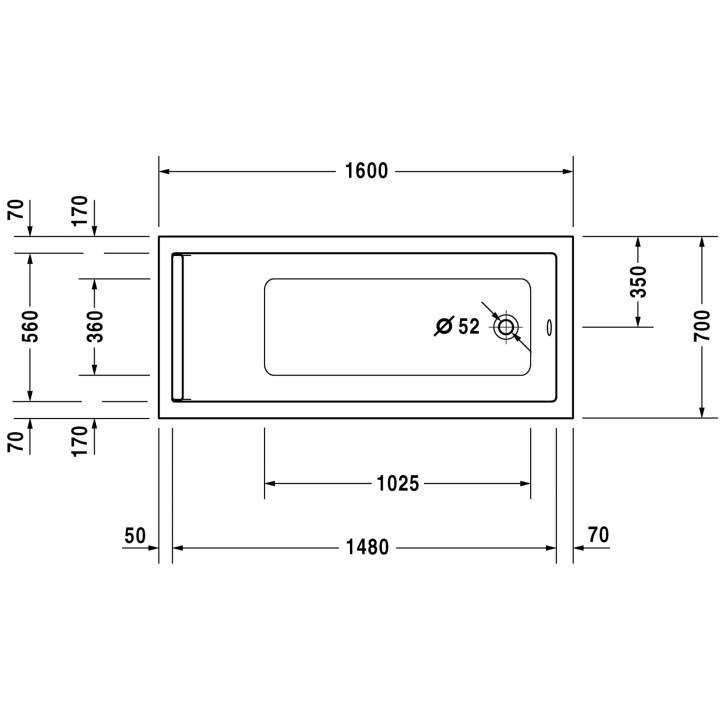 Wanna prostokątna Duravit Starck, 160x70cm, akrylowa, biała